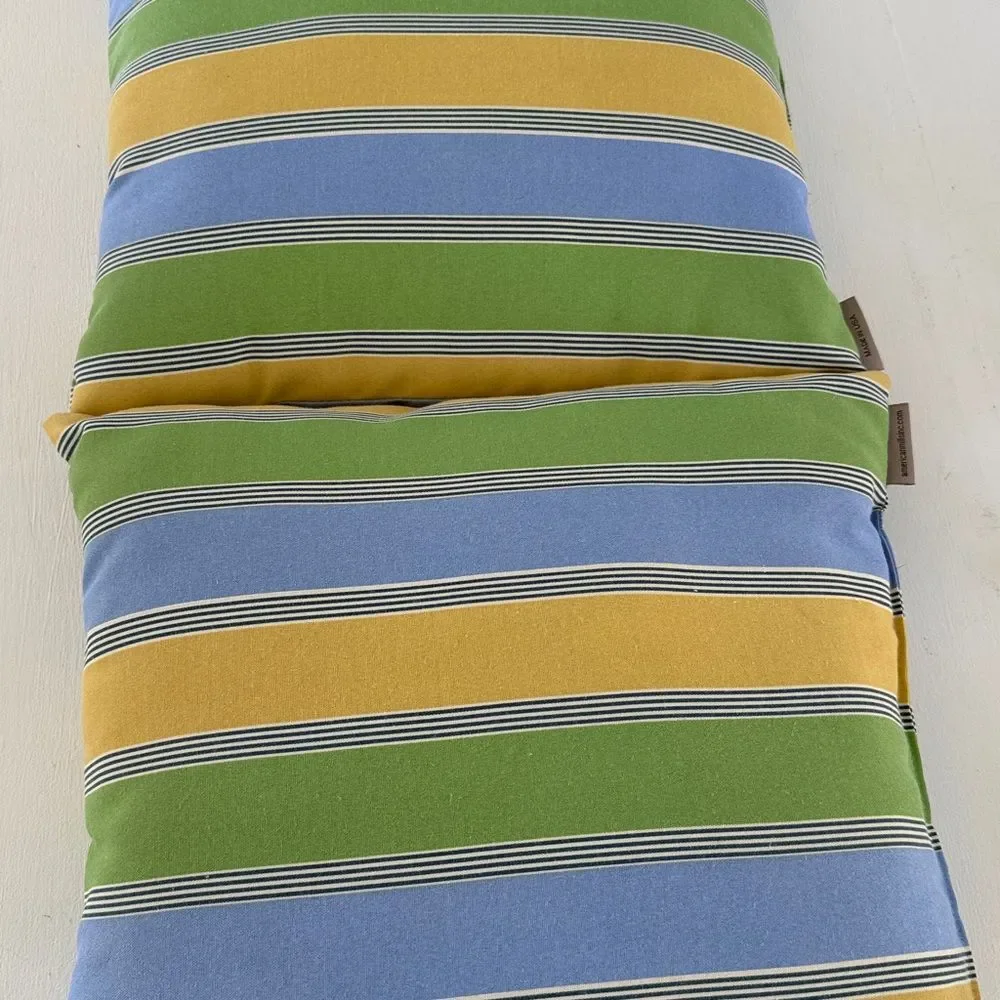 AMERICAN MILLS INC GOLD GREEN BLUE STRIPE OUTDOOR PILLOW PORCH PATIO SQUARE -1
